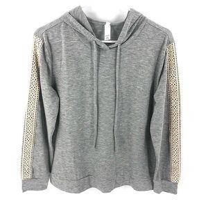 Flora Nikrooz Crochet Lace Sleeve Hoodie Sweatshirt Soft Gray Size Medium